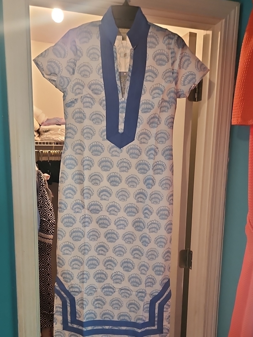 STS Blue and White Printed Short-Sleeve Dress